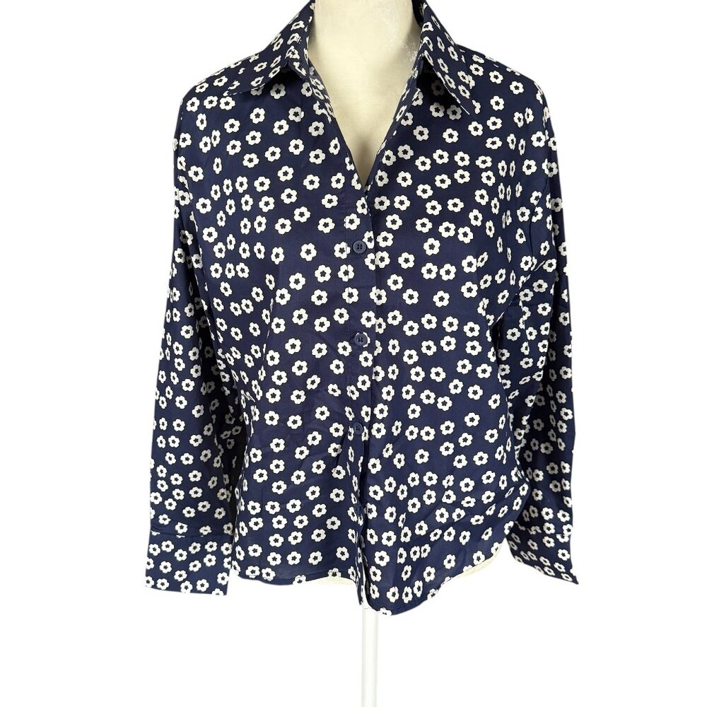 HYFVE blue and white floral long sleeve collared button down shirt women's small
